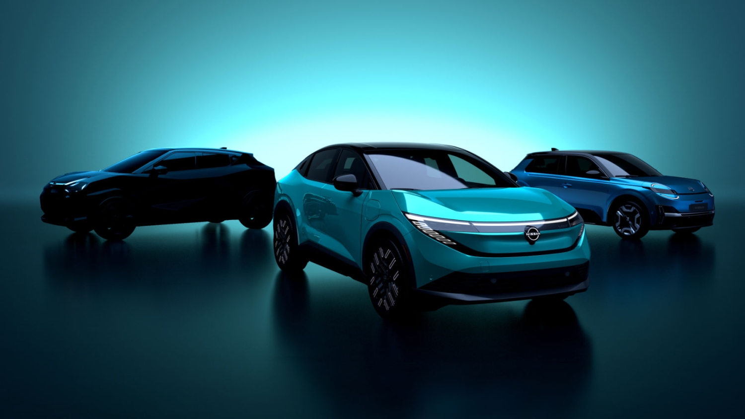 Nissan lanserer ny Micra og Leaf i 2025. Bilen bakerst i skyggen er neste Juke som kommer i EV versjon i 2026